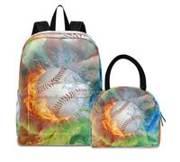 Arte Fuoco Baseball Zaini Studenti Borsa per il Pranzo al Sacco Set Scolastico Zaino Borsa per il Pranzo per Bambini Ragazzi