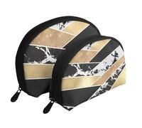 Arte geometrica moderna in marmo glitter bianco nero oro, Borsa per trucco a conchiglia Portamonete da donna Borsa da toilette piccola Borsa per cosmetici 2 pezzi