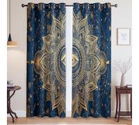 Arte Geometrico Loto Mandala Tende Per Salotto - Lunga durata Tende Termiche Isolanti con Occhielli, Blu Navy, 150L x 245A cm (2 Pannelli) 59"x96"