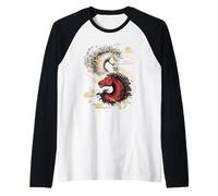 Arte Giapponese Cavallo Bene e Diavolo Equitazione Cavalli Maglia con Maniche Raglan
