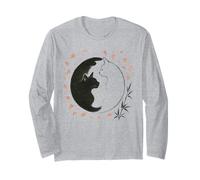 Arte Giapponese della Natura: Yin Yang Cat Sakura Art Zen Maglia a Manica