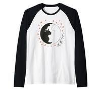 Arte Giapponese della Natura: Yin Yang Cat Sakura Art Zen Maglia con Maniche Raglan