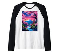 Arte Giapponese Fiori Di Ciliegio Monte Fuji Giappone Maglia con Maniche Raglan
