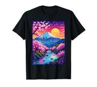 Arte Giapponese Fiori Di Ciliegio Monte Fuji Tramonto Giappone Maglietta