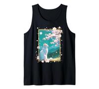 Arte Giapponese Gatto Sotto Luna Sakura Bianco Cherry Blossom Canotta