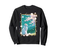 Arte Giapponese Gatto Sotto Luna Sakura Bianco Cherry Blossom Felpa