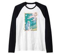 Arte Giapponese Gatto Sotto Luna Sakura Bianco Cherry Blossom Maglia con Maniche Raglan