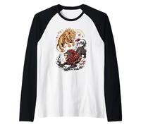 Arte Giapponese Leone Buono e Diavolo Leoni Maglia con Maniche Raglan