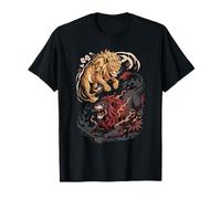 Arte Giapponese Leone Buono e Diavolo Leoni Maglietta