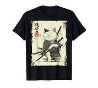 Arte Giapponese Ramen Cat Ninja Ukiyo-e Anime Style Samurai Cat Maglietta