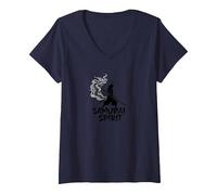 Arte Giapponese Samurai Spirit Warrior per Uomo Maglietta con Collo a V, Donna, Navy, S