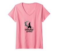Arte Giapponese Samurai Spirit Warrior per Uomo Maglietta con Collo a V, Donna, Rosa, S