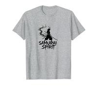 Arte Giapponese Samurai Spirit Warrior per Uomo Maglietta, Uomo, Grigio Melange, L