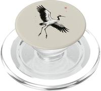 Arte giapponese Sumi-e, Gru incoronata rossa della fauna selvatica del lavaggio dell'inchiostro PopSockets PopGrip per MagSafe