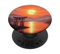 arte giapponese torii cancello impostato contro un tramonto vibrante PopSockets PopGrip Adesivo