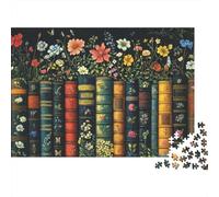 Arte libreria floreale, puzzle difficile 1000 pezzi per adulti, libri floreali, fiori vintage, premium spesso robusto alta qualità, vibrante, antistress, gioco, 38x26cm/1000pz