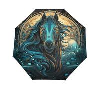 Arte Mistica Del Cavallo Ombrello Pieghevole Automatico Antivento con Auto Apri Chiudi Portatile Ombrelli per Viaggi Spiaggia Donne Bambini Ragazzi Ragazze