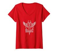 Arte mistica della Capra alata estetica occulta del Baphomet Maglietta con Collo a V, Donna, Rosso, M