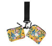 Arte Moderna Floreale Giallo Donne Cambiamento Portafoglio Custodie Carino Moda Carino Portafoglio di Carte Organizzatore di Soldi con Cinturino Da Polso per Le Donne 2, Arte moderna floreale giallo