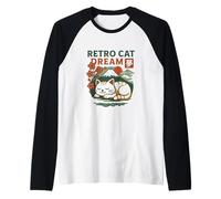 Arte Montana Giapponese retrò Cat Dream Maglia con Maniche Raglan