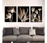 Arte Murale,3 Pezzi-Dipinti Tela Con Fiori Tulipani Poster Arte Murale Astratta Immagini Nature Morte Bianco Nero Soggiorno Cucina Ufficio Camera Arredamento Casa-60*80cm/24*31 pollici(senza cornice)