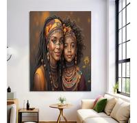 Arte Murale Africa Madre Figlia Tribù HD Pittura Su Tela Poster, Stampa Su Tela Marrone Casa Camera Da Letto Soggiorno Decorazione Parete, 60x90cm Senza Cornice