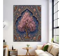 Arte Murale Albero Dei Fiori Tradizionale Grande Geometrico Persiano Hd Pittura Su Tela Poster Stampa Su Tela Indaco Casa Camera Da Letto Soggiorno Decorazione Parete 40X50Cm Senza Cornice