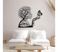 Arte murale Astratta in Metallo Nero con Volto e Albero, Arte murale in Metallo con Donna e Farfalla per Camera da Letto, Decorazione murale con Volto e Albero, Scultura Moderna per Soggiorno, Camera