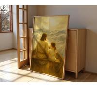 Arte murale cristiana per la cameretta dei bambini - Poster con Gesù e la barca del bambino, immagini per la cameretta dei bambini, decorazione spirituale per la casa, cornice 50x75 cm