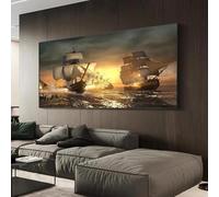 Arte murale di grandi dimensioni con cornice, dipinto di paesaggio marino con veliero, l'era della vela, quadri decorativi per soggiorno, stampe artistiche da parete, 76x183cm/30x72in con cornice