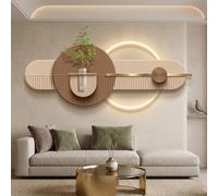 Arte Murale in Arenaria LED 3D Orizzontale con Vaso Pianta Artificiale, Scultura Luminosa Calda Plug-in per Soggiorno Camera Ingresso(120x48cm/47.2x18.9in,B)