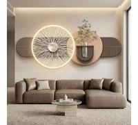 Arte Murale in Arenaria LED 3D Orizzontale con Vaso Pianta Artificiale, Scultura Luminosa Calda Plug-in per Soggiorno Camera Ingresso(150x60cm/59x23.6in,A)