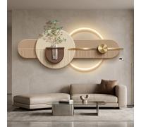 Arte Murale in Arenaria LED 3D Orizzontale con Vaso Pianta Artificiale, Scultura Luminosa Calda Plug-in per Soggiorno Camera Ingresso(150x60cm/59x23.6in,D)