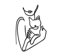 Arte murale in metallo con gatto e donna,arte minimalista con linea di donna e gatto,decorazioni murali con animali, arazzi riutilizzabili,decorazioni for la casa nere moderne for gli amanti dei gatti