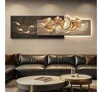 Arte murale in pietra arenaria con foglie di ginkgo, sculture da parete sospese con luci, pittura decorativa a LED in rilievo, decorazione murale moderna per ingresso, corridoio, scale.(B)