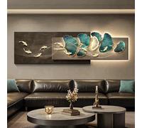 Arte murale in pietra arenaria con foglie di ginkgo, sculture da parete sospese con luci, pittura decorativa a LED in rilievo, decorazione murale moderna per ingresso, corridoio, scale.(A)