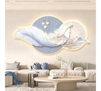 Arte murale LED con volume 3D, soggetto «paesaggio con piuma» per lo studio | Il gioco di luce rivela «paesaggio con piuma» in rilievo 3D; i contorni aggiungono un fulcro minimalista per la camera.