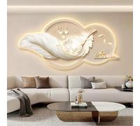 Arte murale LED con volume 3D, soggetto «paesaggio con piuma» per lo studio | Il gioco di luce rivela «paesaggio con piuma» in rilievo 3D; i contorni aggiungono un fulcro minimalista per la camera.