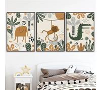Arte murale,Poster Astratti Con Animali Della Giungla Stile Boho Scimmie Elefanti Coccodrilli Stampe Artistiche da Parete Dipinti su Tela Decorazioni la Camera Dei Bambini-30*50cm*3pcs (senza cornice)