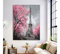 Arte Murale Rustica Fiori Di Ciliegio Della Torre Eiffel, Stampa Su Tela Di Pittura A Olio Architettura, Art Muralesu Tela Della Parete Decor Murale per Camera Da Letto Soggiorno 80×120 cm Senza, Rosa