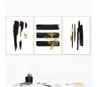 Arte Murale,Set di 3-Dipinti su Tela Astratti Moderni In Nero e Oro Poster e Stampe Noir Brush Quadri da Parete per Soggiorno Cucina Ufficio Decorazione-40*60cm/16*24 pollici(senza cornice)