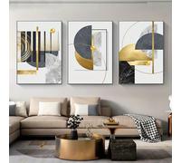 Arte Murale,Set di 3-Dipinti Tela Con Motivi Geometrici Dorati Astratti Poster In Lamina D'Oro Quadri Moderni Parete Soggiorno Cucina Camera Letto Arredamento Casa-40*50cm/16*20 pollici(senza cornice)