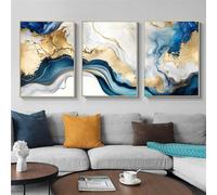 Arte Murale,Set di 3-Moderni Poster Artistici Astratti In Marmo Blu e Oro Stampe su Tela Quadri Camera da Letto Soggiorno Ufficio Interni Decorazioni per la Casa-40*50cm/16*20 pollici(senza cornice)