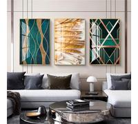Arte Murale,Set di 3-Poster e Stampe Nordiche Astratti Linee Dorate Verdi Geometrici Quadri su Tela Dipinti Moderni Soggiorno Cucina Ufficio Arredamento-40*50cm/16*20 pollici(senza cornice)