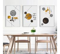 Arte Murale,Set di 3-Poster Immagini Stampate Tela Con Motivi Geometrici Minimalisti Moderni Lamina D'Oro Soggiorno Camera Letto Ufficio Decorazione Della Casa-40*60cm/16*24 pollici(senza cornice)