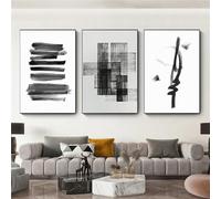 Arte Murale,Set di 3-Poster Stampe Tela di Dipinti Astratti Moderni In Bianco Nero Con Linee Immagini Artistiche Parete Soggiorno Cucina Ufficio Arredamento Casa-40*50cm/16*20 pollici(senza cornice)