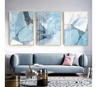 Arte Murale,Set di 3-Quadri su Tela Moderni Astratti Con Texture In Marmo Blu Quadri e Stampe da Parete per Soggiorno Ufficio Cucina Arredamento per la Casa-40*60cm/16*24 pollici(senza cornice)