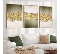 Arte Murale,Set di 3-Stampe su Tela di Quadri Moderni In Oro e Verde Stampe Artistiche da Parete Quadri per Soggiorno Cucina Ufficio Arredamento per la Casa-40*50cm/16*20 pollici(senza cornice)