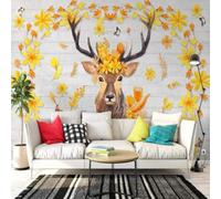 Arte Muri Di Mattoni Foglie E Fiori Alci 3D Carta da Parati Premium Aspetto Della Seta Studio Soggiorno Camera Letto Parete Divano Muro-150cm×105cm