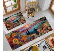 Arte Occidentale Set di Tappetini da Cucina Antiscivolo in 2 Pezzi, Tappetini e Tappeti Cowboy Cavallo Cactus Tramonto Lavabili per Corridoio Sala da Pranzo e Ingresso, 50x80+50x120cm